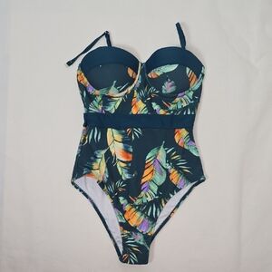 Cupshe Blue and Orange One Piece Swimsuit with Tropical Print